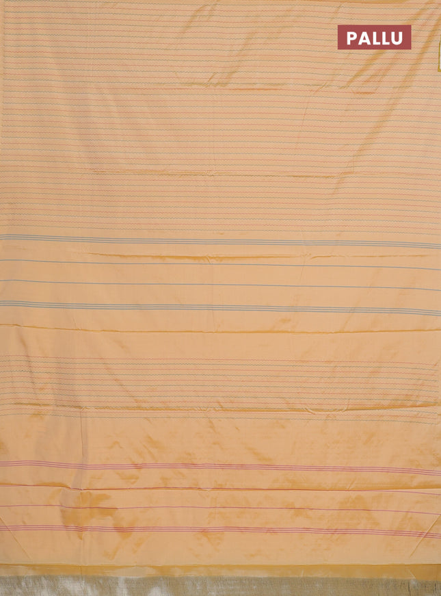 Arani semi silk saree yellow with allover thread weaves in borderless style