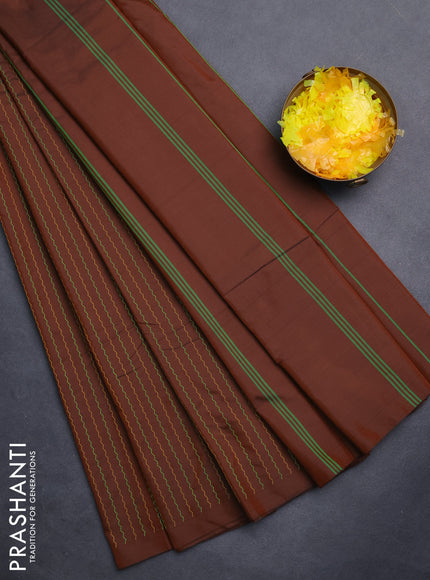 Arani semi silk saree brown with allover thread weaves in borderless style