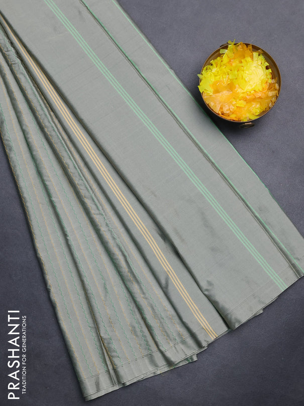 Arani semi silk saree grey shade with allover thread weaves in borderless style