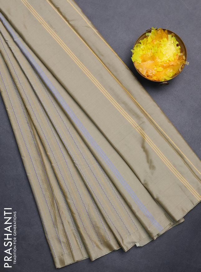 Arani semi silk saree dark beige with allover thread weaves in borderless style