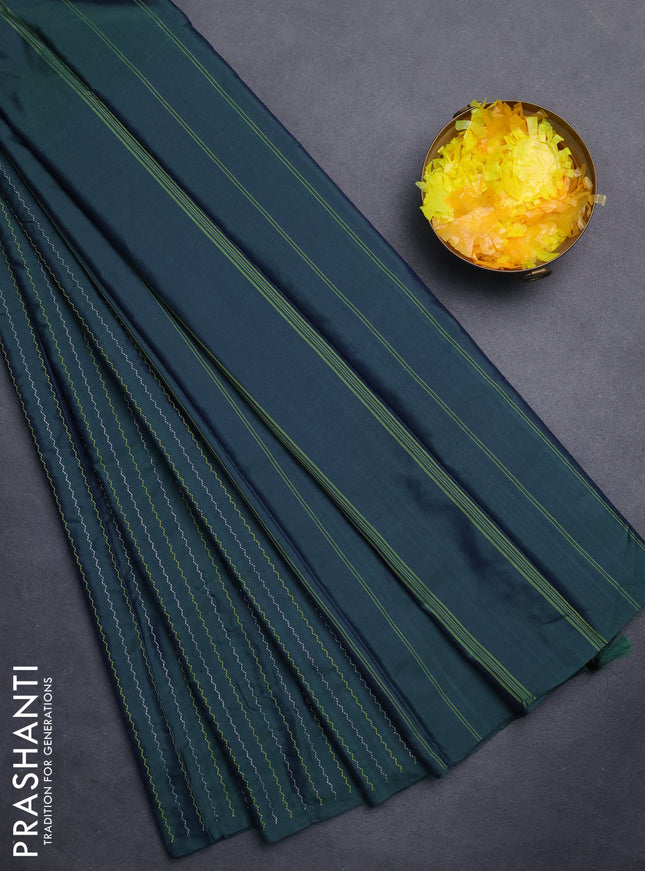 Arani semi silk saree dark green with allover thread & zari weaves in borderless style