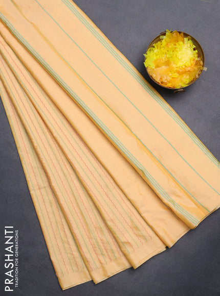 Arani semi silk saree yellow shade with allover thread weaves in borderless style