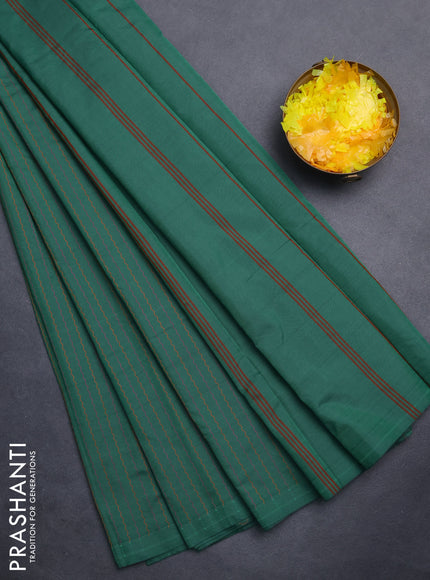 Arani semi silk saree green with allover thread weaves in borderless style