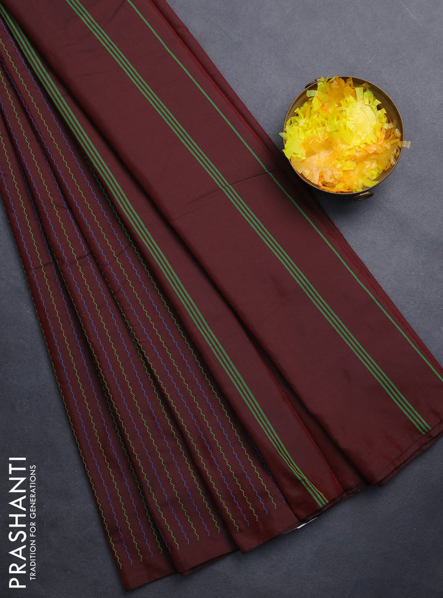 Arani semi silk saree deep maroon with allover thread weaves in borderless style