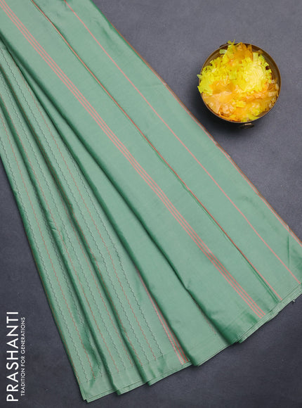 Arani semi silk saree green shade with allover thread weaves in borderless style