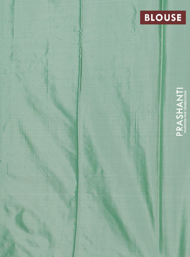 Arani semi silk saree green shade with allover thread weaves in borderless style