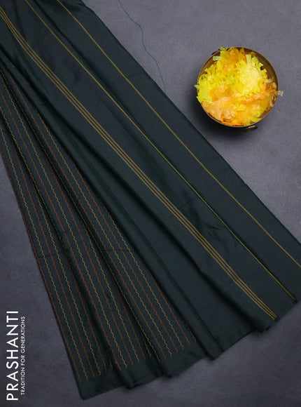 Arani semi silk saree bottle green with allover thread weaves in borderless style
