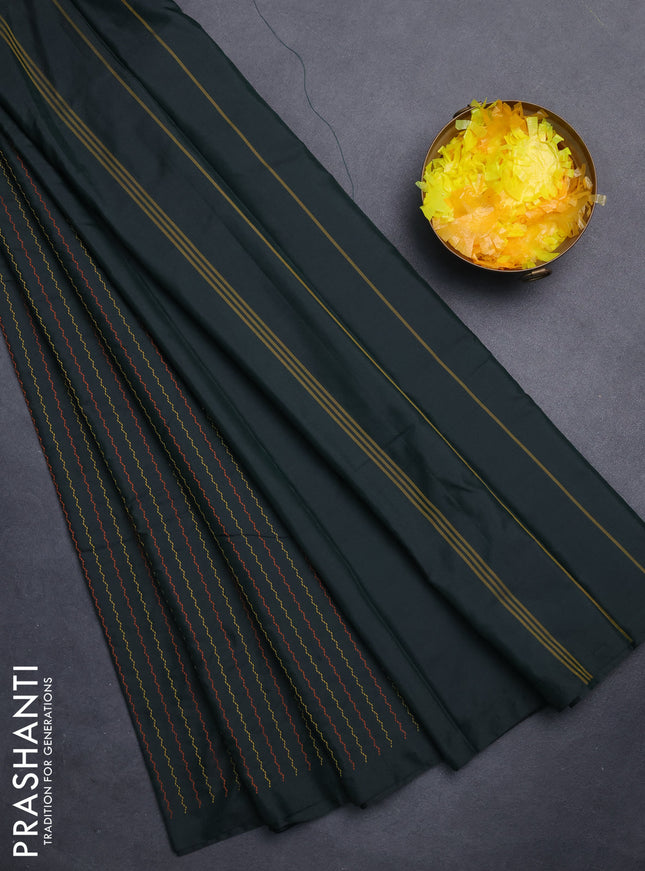 Arani semi silk saree bottle green with allover thread weaves in borderless style