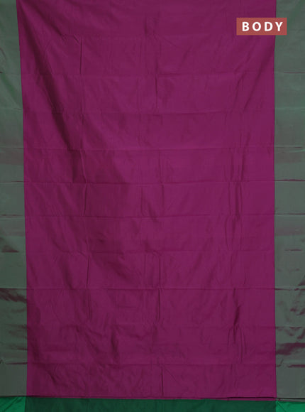 Arani semi silk saree purple and dual shade of green with zari woven buttas and paisley zari woven butta border