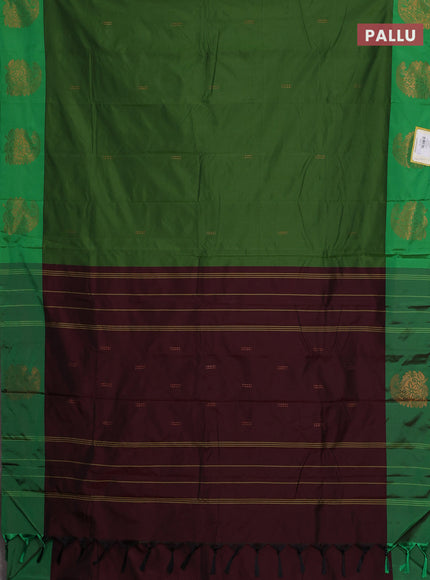 Arani semi silk saree green with zari woven buttas and paisley zari woven butta border