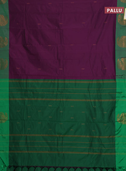 Arani semi silk saree purple and green with zari woven buttas and paisley zari woven butta border