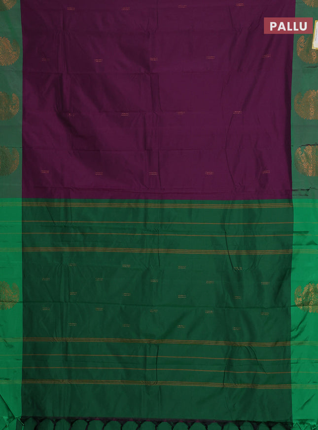 Arani semi silk saree purple and green with zari woven buttas and paisley zari woven butta border