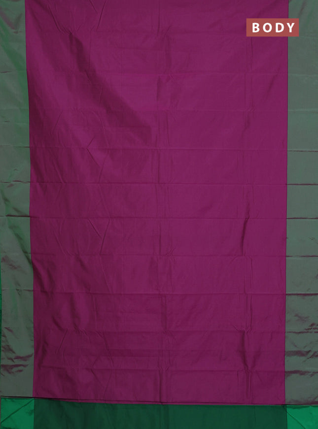 Arani semi silk saree dark magenta pink and dual shade green with zari woven buttas and paisley zari woven butta border