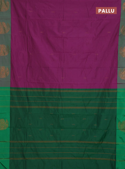 Arani semi silk saree dark magenta pink and dual shade green with zari woven buttas and paisley zari woven butta border