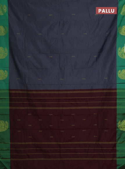 Arani semi silk saree grey and green with zari woven buttas and paisley zari woven butta border