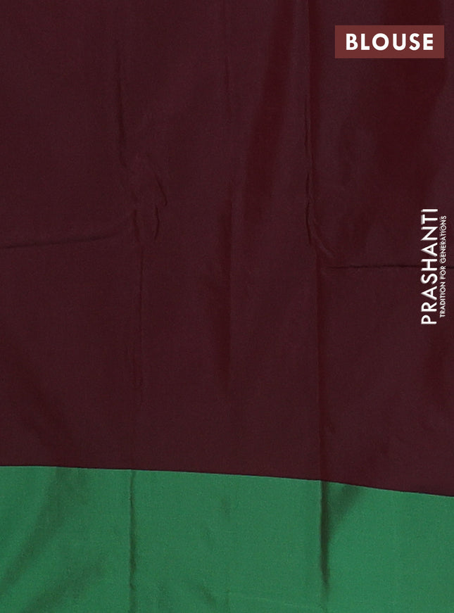 Arani semi silk saree grey and green with zari woven buttas and paisley zari woven butta border