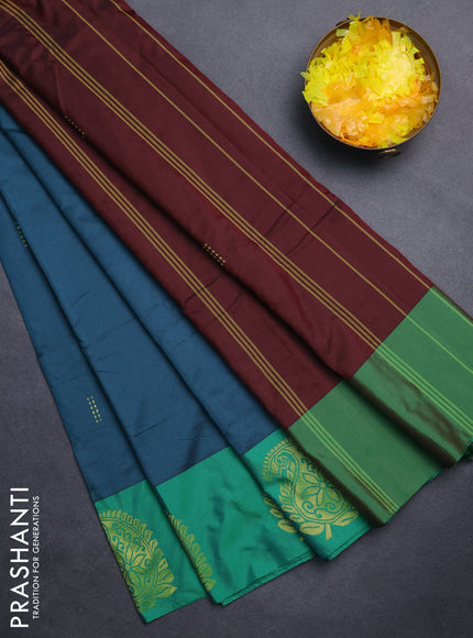 Arani semi silk saree peacock green and green with zari woven buttas and paisley zari woven butta border