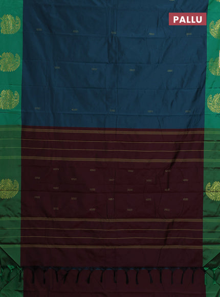 Arani semi silk saree peacock green and green with zari woven buttas and paisley zari woven butta border