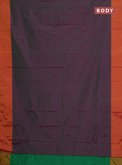 Arani semi silk saree dual shade of greenish purple and sunset orange with zari woven buttas and paisley zari woven butta border