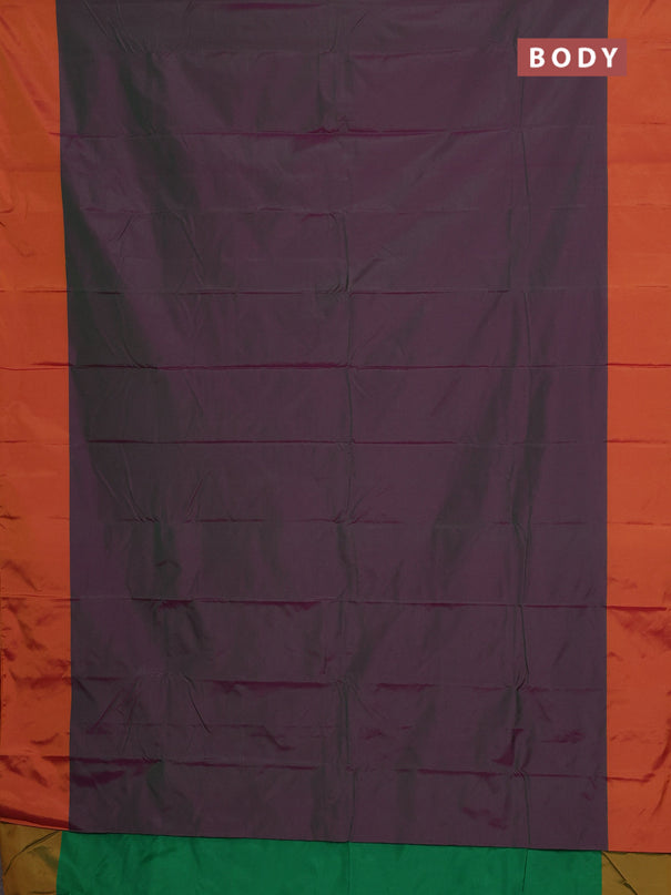 Arani semi silk saree dual shade of greenish purple and sunset orange with zari woven buttas and paisley zari woven butta border