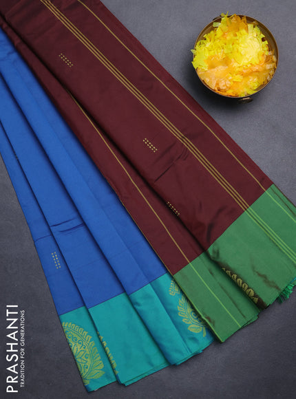 Arani semi silk saree blue and teal green with zari woven buttas and paisley zari woven butta border