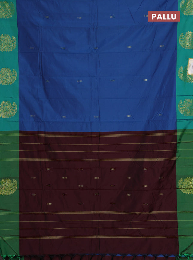 Arani semi silk saree blue and teal green with zari woven buttas and paisley zari woven butta border