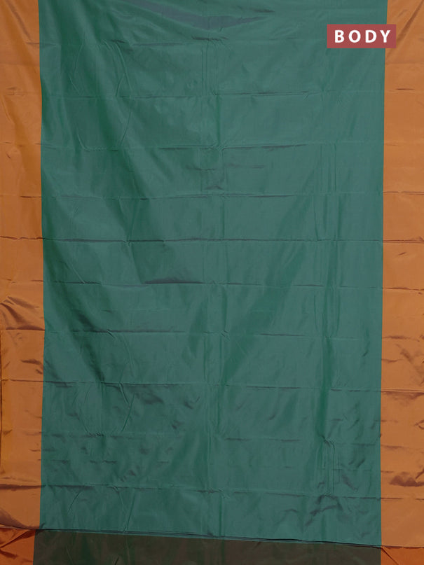 Arani semi silk saree teal green and mustard yellow with zari woven buttas and paisley zari woven butta border