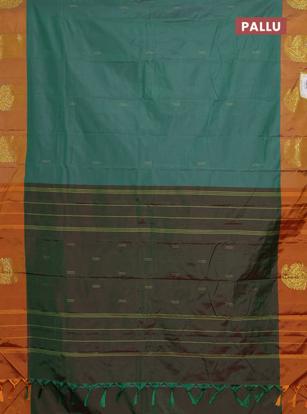 Arani semi silk saree teal green and mustard yellow with zari woven buttas and paisley zari woven butta border
