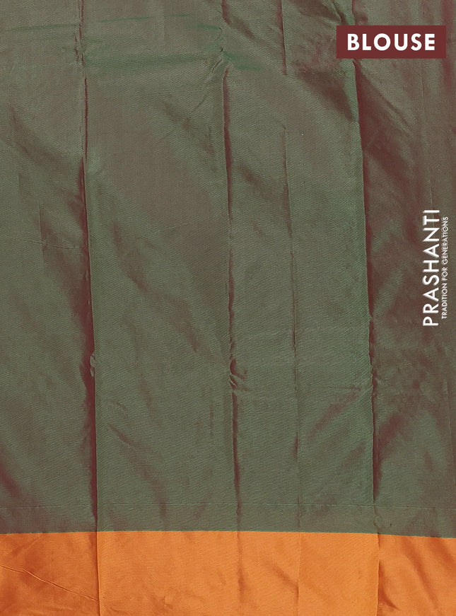 Arani semi silk saree teal green and mustard yellow with zari woven buttas and paisley zari woven butta border