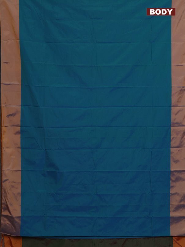 Arani semi silk saree teal blue shade and dual shade of mustard with zari woven buttas and paisley zari woven butta border
