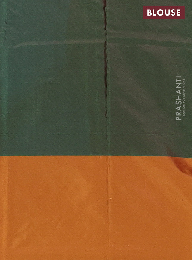 Arani semi silk saree teal blue shade and dual shade of mustard with zari woven buttas and paisley zari woven butta border