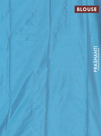 Arani semi silk saree blue shade with allover small zari checked pattern and zari woven simple border