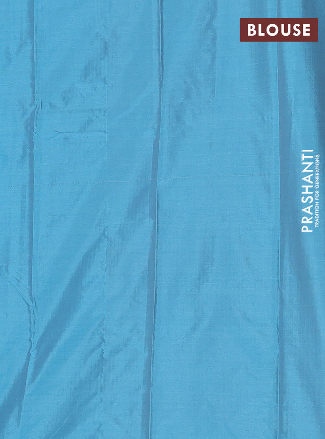 Arani semi silk saree blue shade with allover small zari checked pattern and zari woven simple border