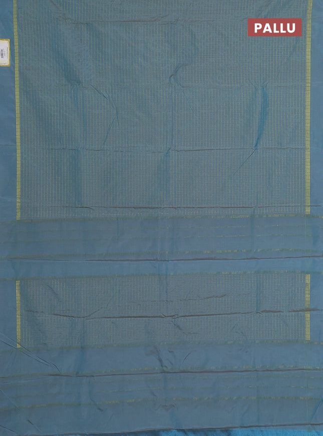 Arani semi silk saree teal blue shade with allover small zari checked pattern and zari woven simple border