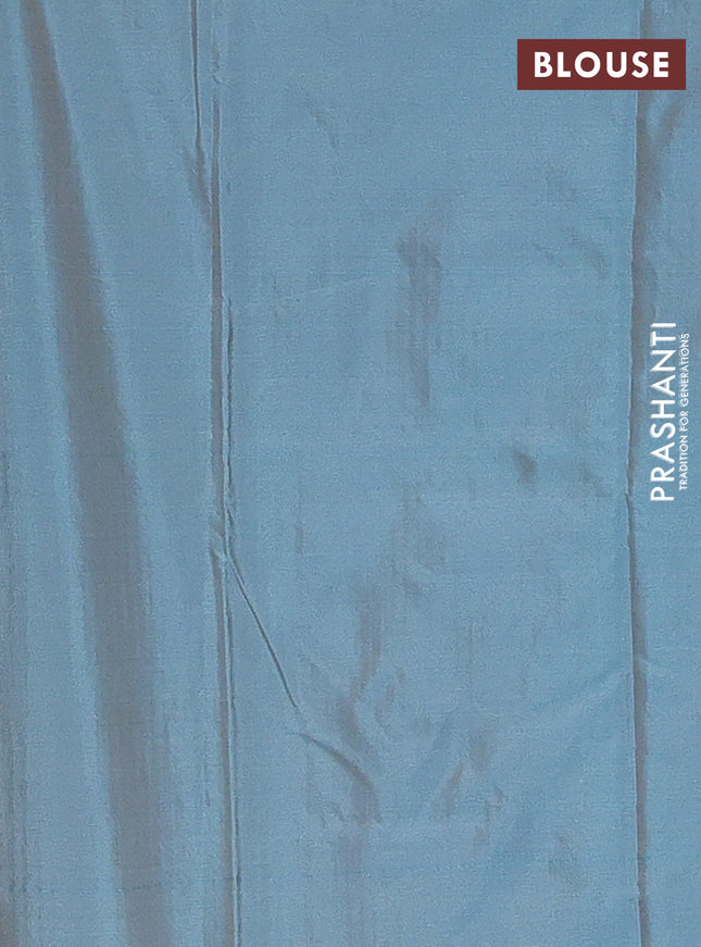 Arani semi silk saree teal blue shade with allover small zari checked pattern and zari woven simple border