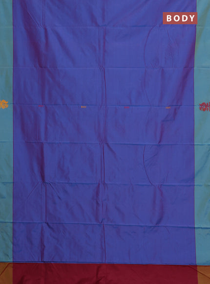 Arani semi silk saree dual shade of bluish maroon and teal blue with thread woven buttas and thread woven butta border