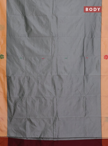 Arani semi silk saree grey and mustard yellow with thread woven buttas and thread woven butta border