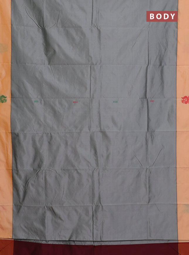 Arani semi silk saree grey and mustard yellow with thread woven buttas and thread woven butta border