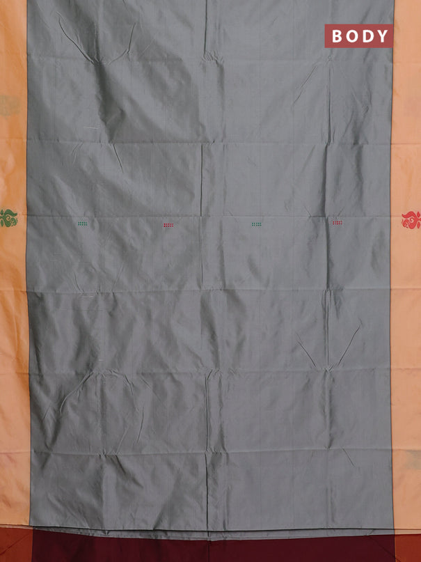 Arani semi silk saree grey and mustard yellow with thread woven buttas and thread woven butta border