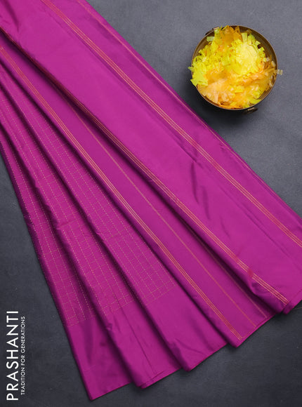 Arani semi silk saree magenta pink with allover small zari checked pattern in borderless style