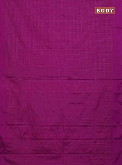 Arani semi silk saree magenta pink with allover small zari checked pattern in borderless style