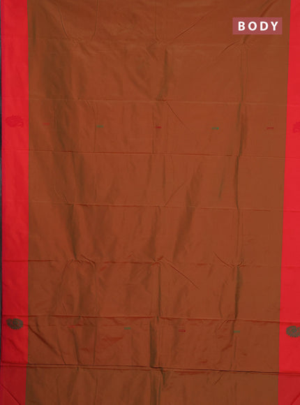 Arani semi silk saree dual shade of mustard and dual shade of green with thread woven buttas and thread woven butta border