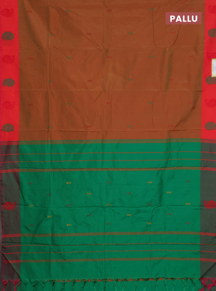 Arani semi silk saree dual shade of mustard and dual shade of green with thread woven buttas and thread woven butta border