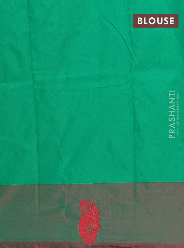 Arani semi silk saree dual shade of mustard and dual shade of green with thread woven buttas and thread woven butta border