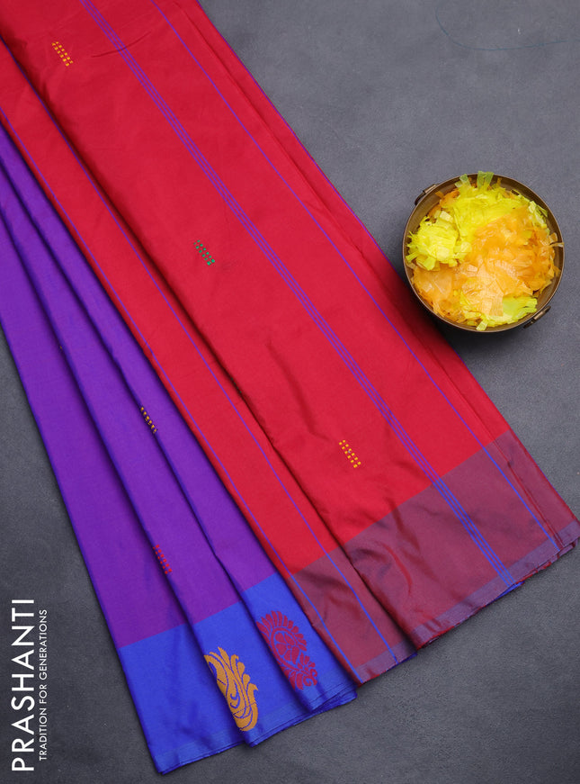 Arani semi silk saree purple and dual shade of maroon with thread woven buttas and thread woven butta border