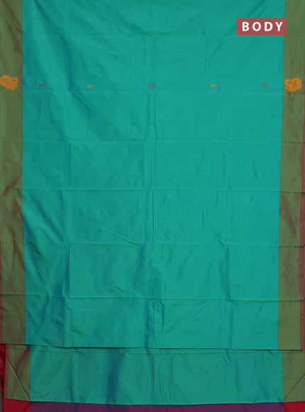 Arani semi silk saree teal green and pink with thread woven buttas and thread woven butta border