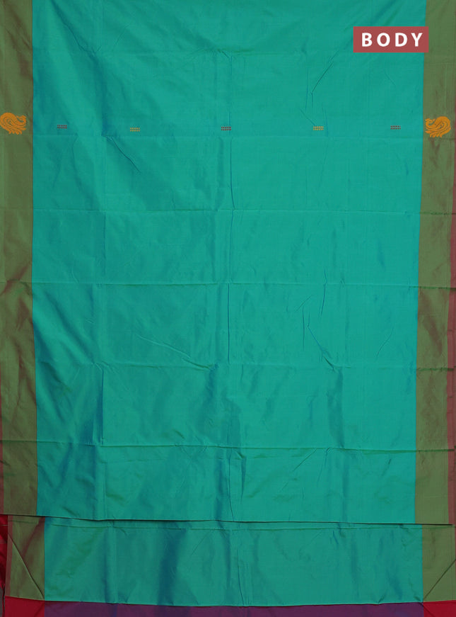 Arani semi silk saree teal green and pink with thread woven buttas and thread woven butta border