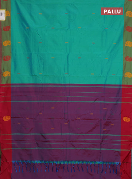 Arani semi silk saree teal green and pink with thread woven buttas and thread woven butta border