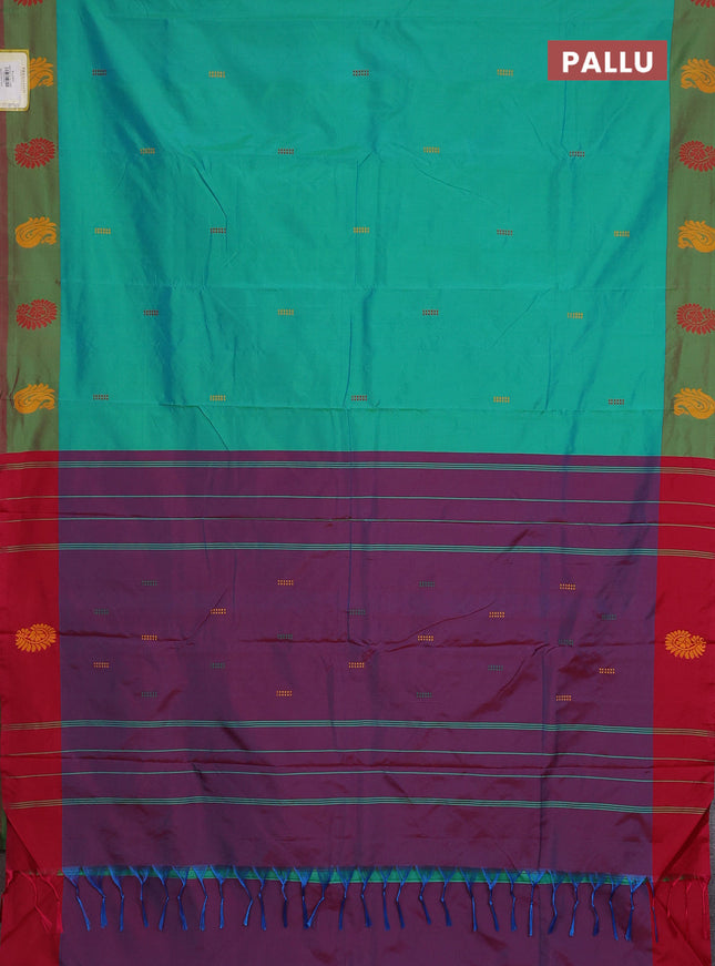 Arani semi silk saree teal green and pink with thread woven buttas and thread woven butta border