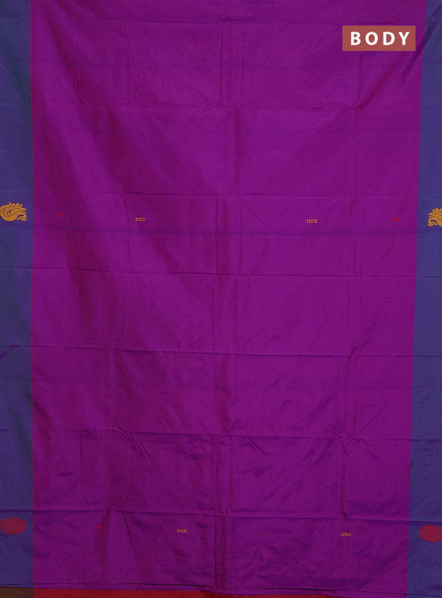 Arani semi silk saree purple and dual shade of greenish maroon with thread woven buttas and thread woven butta border